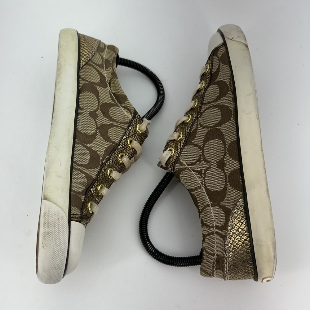 Coach Shoes Womens Size 7.5B Gema F0007 Gold Signature Canvas Lace Up Sneakers - Picture 9 of 16